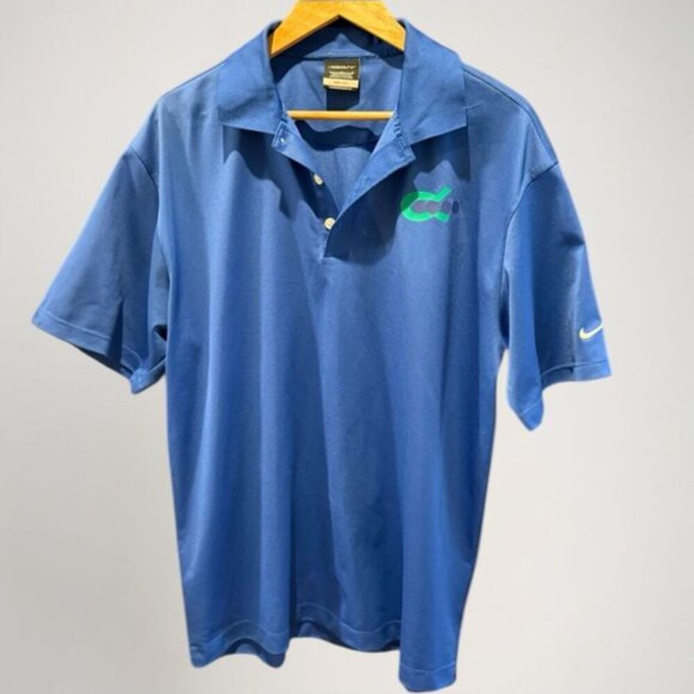 Nike Golf Dri-Fit Polo Mens Size L‎ Blue Corporate Logo Performance Shirt Sporty